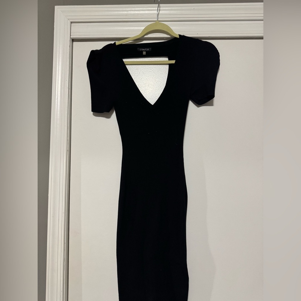 Black Midi Dress with V-Neck